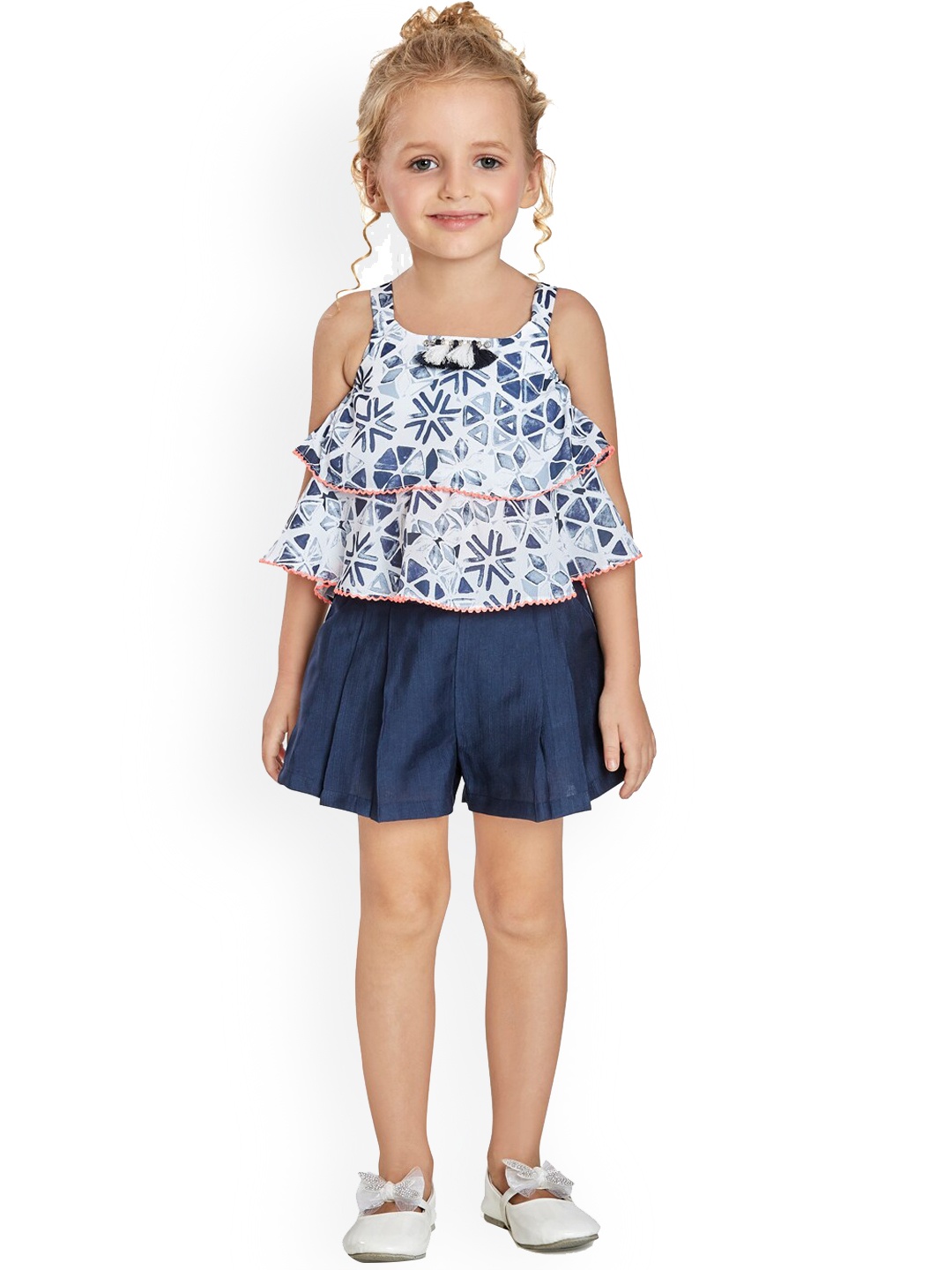 

Peppermint Girls Navy Blue Printed Layered Top with Shorts