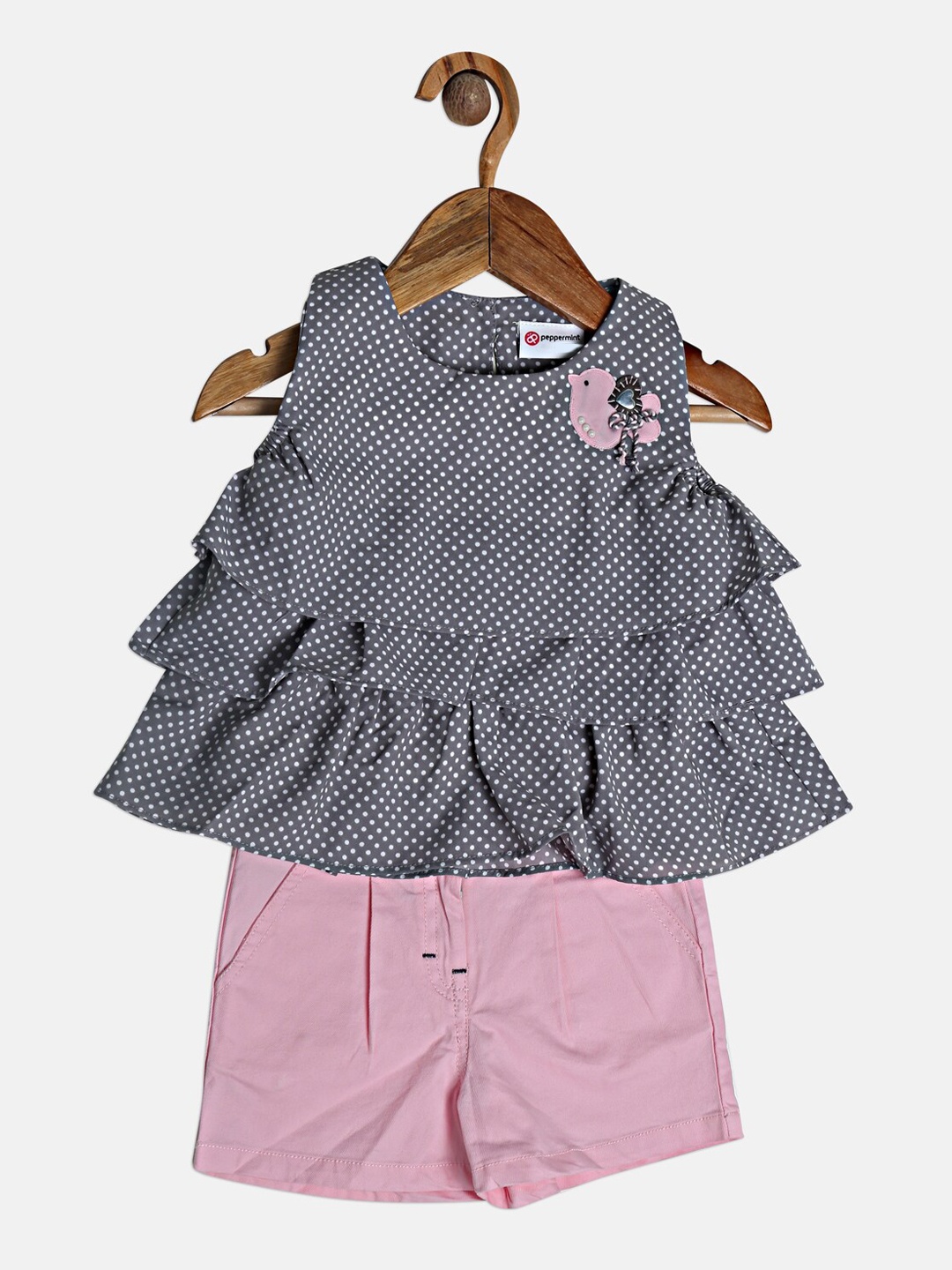 

Peppermint Girls Grey Printed Top with Shorts