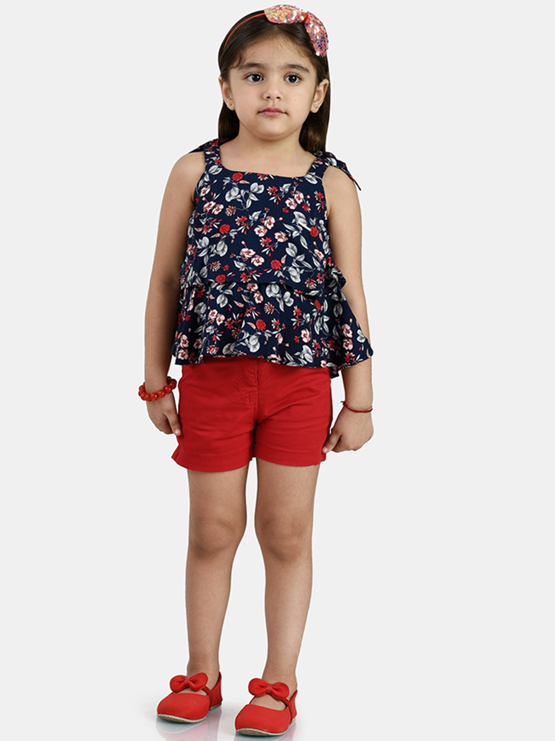 

Peppermint Girls Navy Blue & Red Printed Top with Shorts