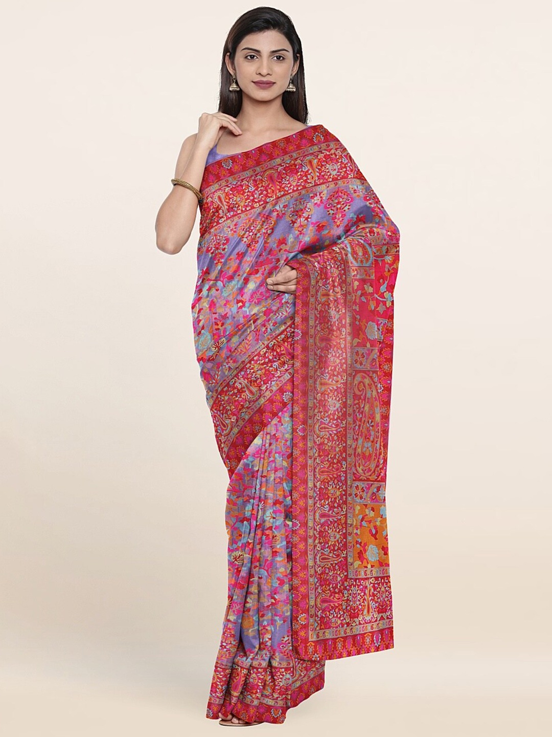 

Pothys Violet & Red Ethnic Motifs Printed Art Silk Saree