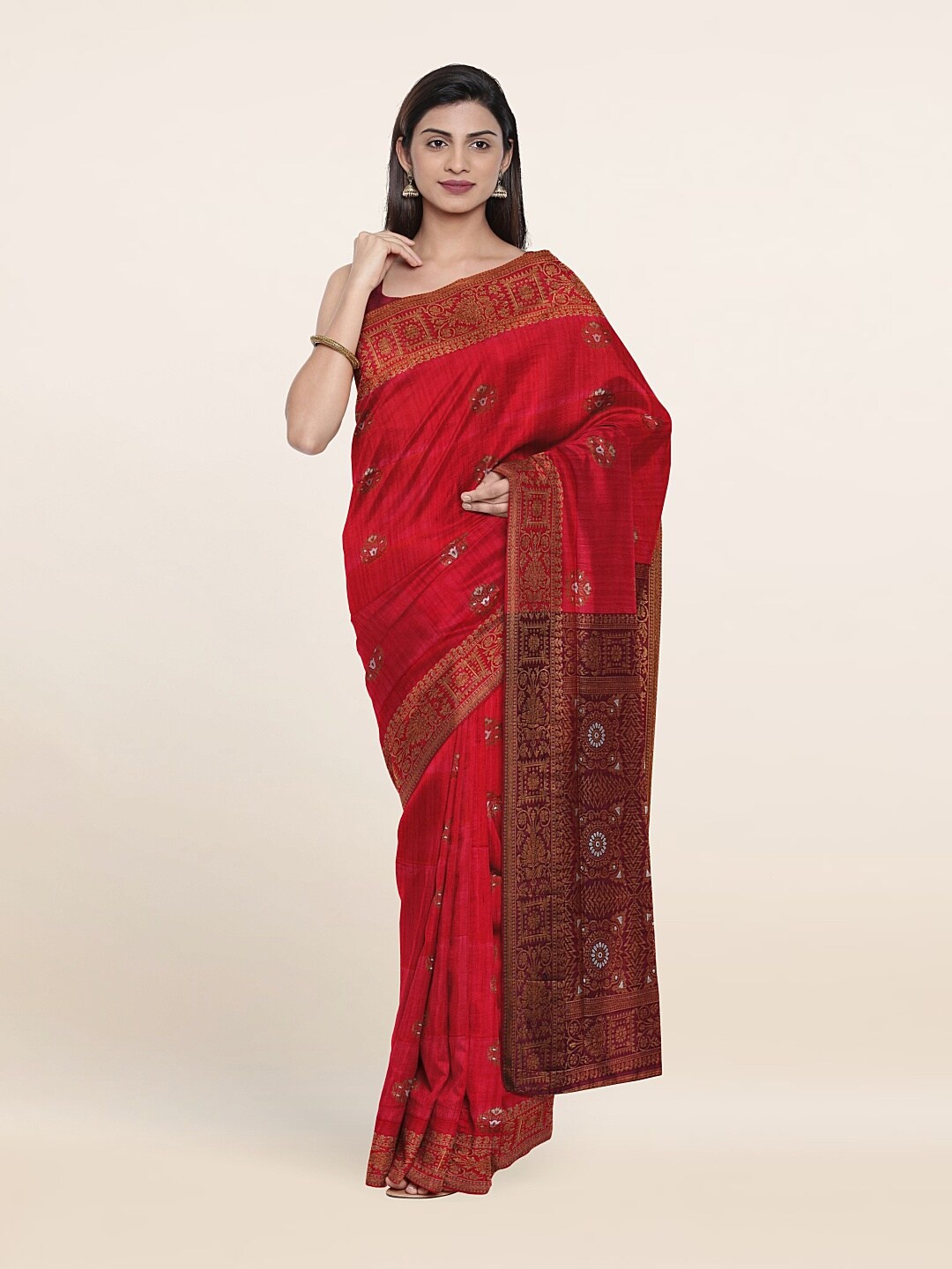 

Pothys Maroon Floral Zari Art Silk Saree