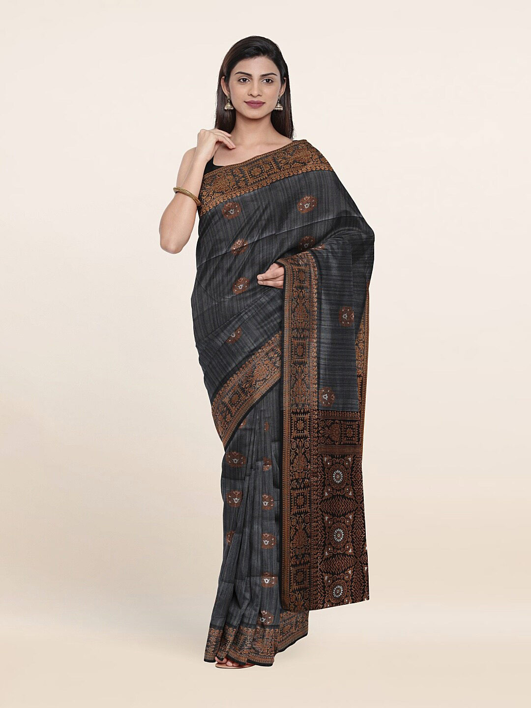 

Pothys Grey & Brown Floral Art Silk Saree