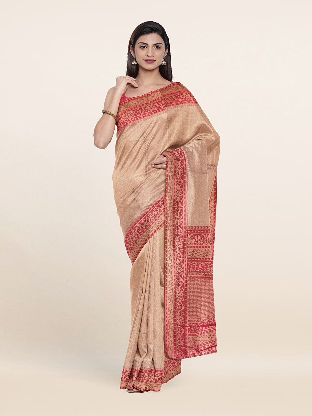

Pothys Peach-Coloured & Red Woven Design Zari Art Silk Saree