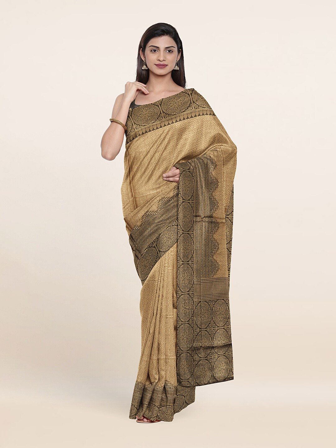 

Pothys Gold-Toned & Gold-Toned Woven Design Art Silk Saree
