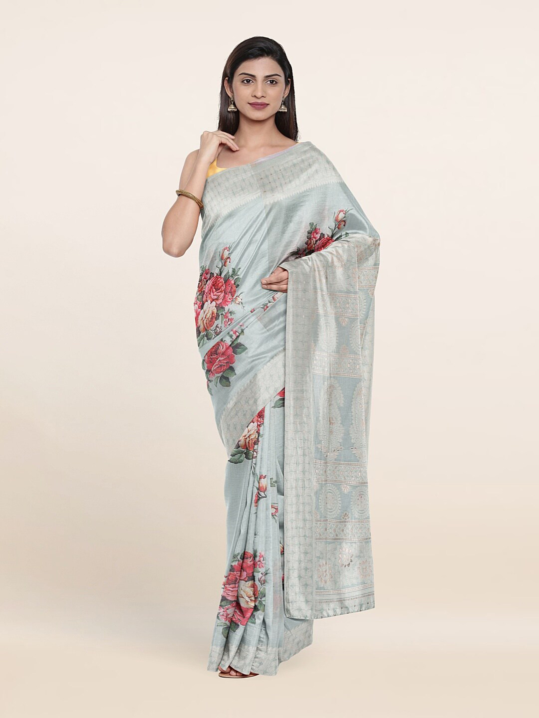 

Pothys Blue & Purple Floral Art Silk Saree