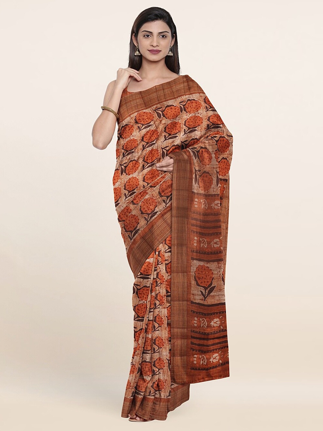 

Pothys Brown Floral Zari Art Silk Saree