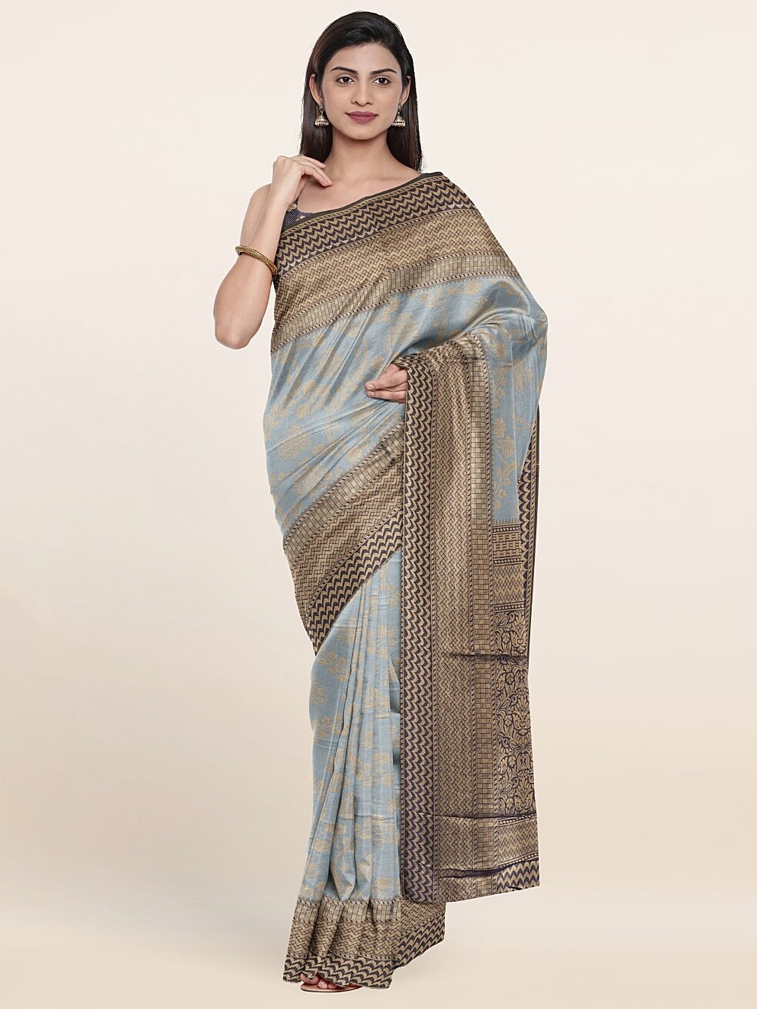 

Pothys Blue & Gold-Toned Woven Design Art Silk Saree