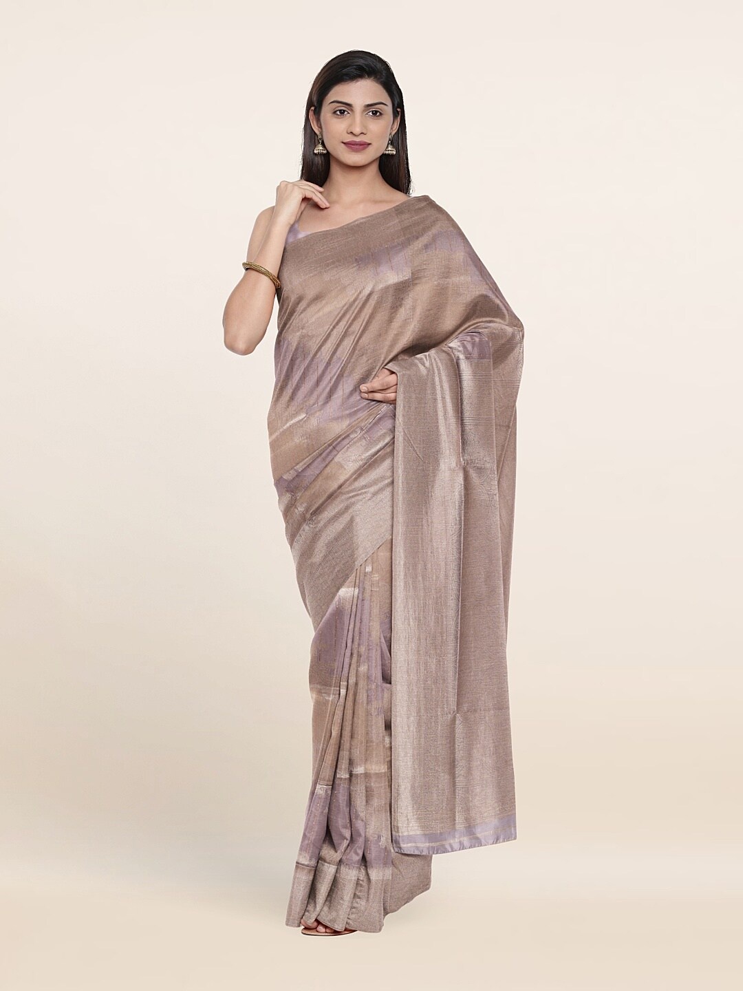 

Pothys Grey & Gold-Toned Woven Design Art Silk Saree