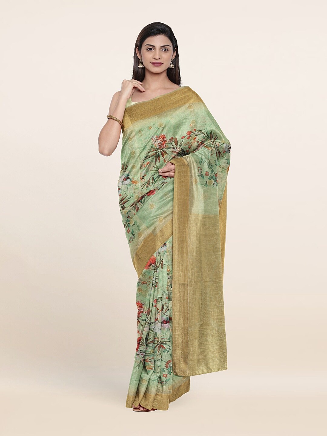 

Pothys Green & Red Floral Zari Art Silk Saree