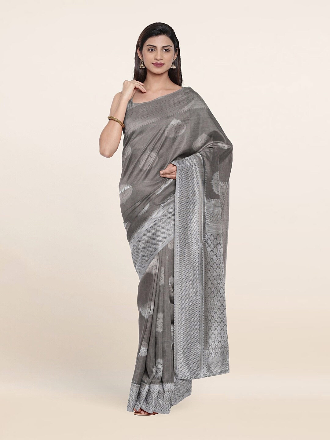 

Pothys Grey Floral Zari Art Silk Saree