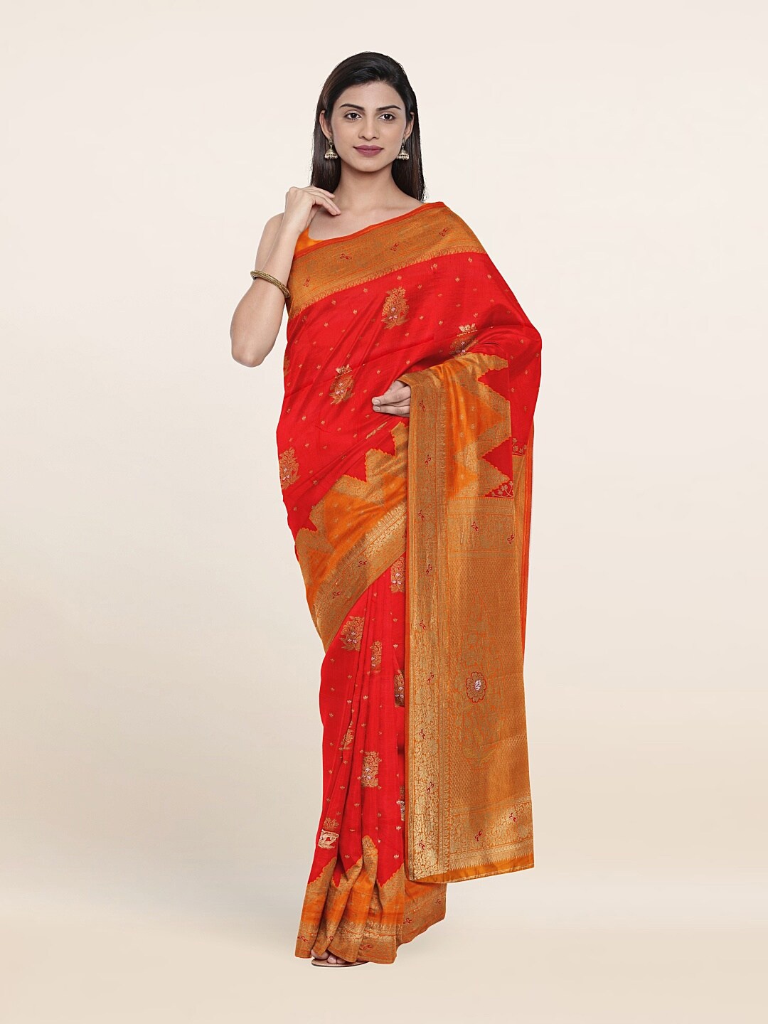 

Pothys Red & Orange Ethnic Motifs Art Silk Saree