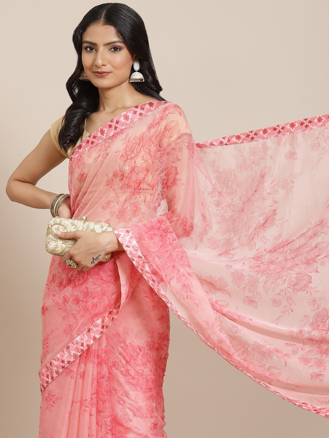 

MIRCHI FASHION Pink Floral Ikat Saree