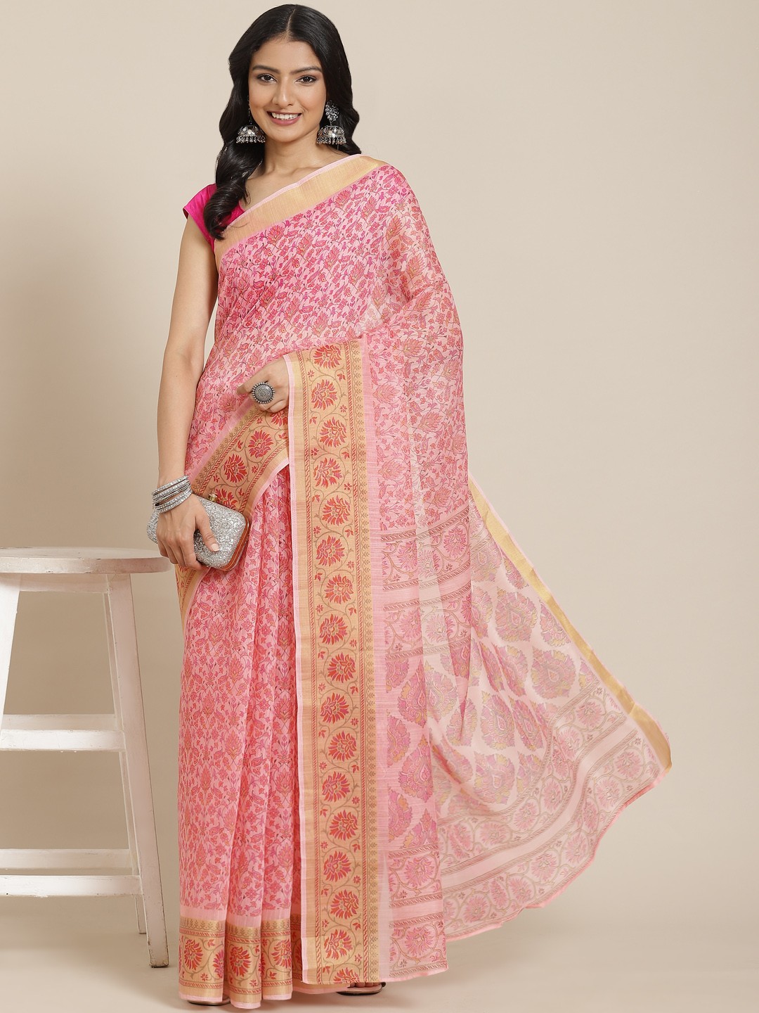 

MIRCHI FASHION Pink Ethnic Motifs Print Bagh Saree