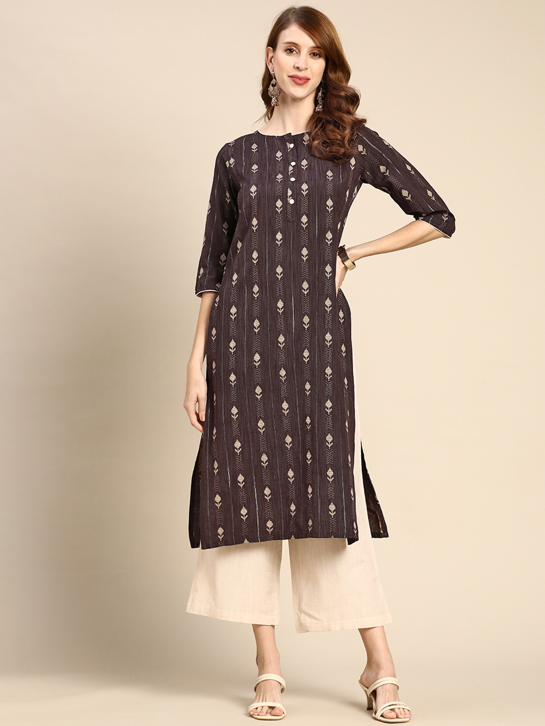 

Anouk Women Maroon Ethnic Motifs Woven Design Pure Cotton Kurta with Trousers