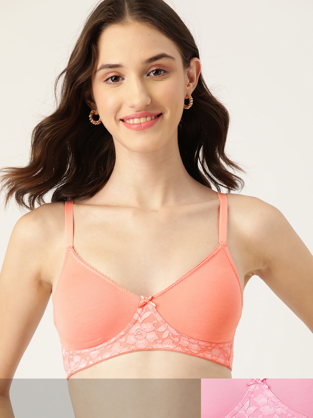 

DressBerry Pack of 2 T-shirt Bra with Lace Detail, Pink