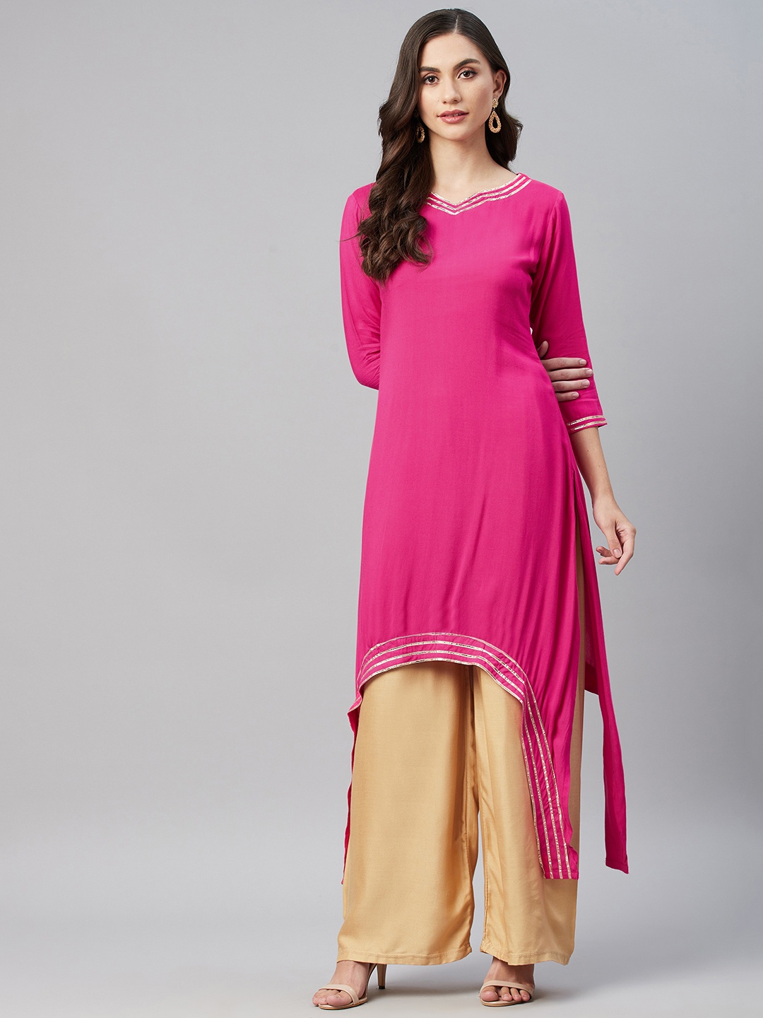 

MBE Women Pink Asymmetric Solid Kurta