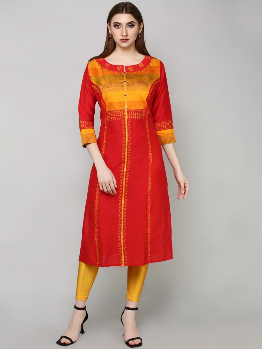 

HAVVA FASHION Women Red Colourblocked Kurta