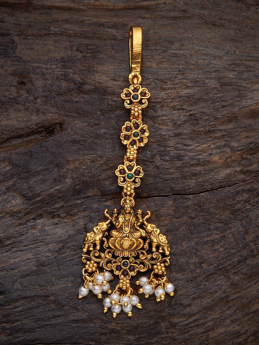 

Kushal's Fashion Jewellery Women Red & Green Embellished Mang Tikka