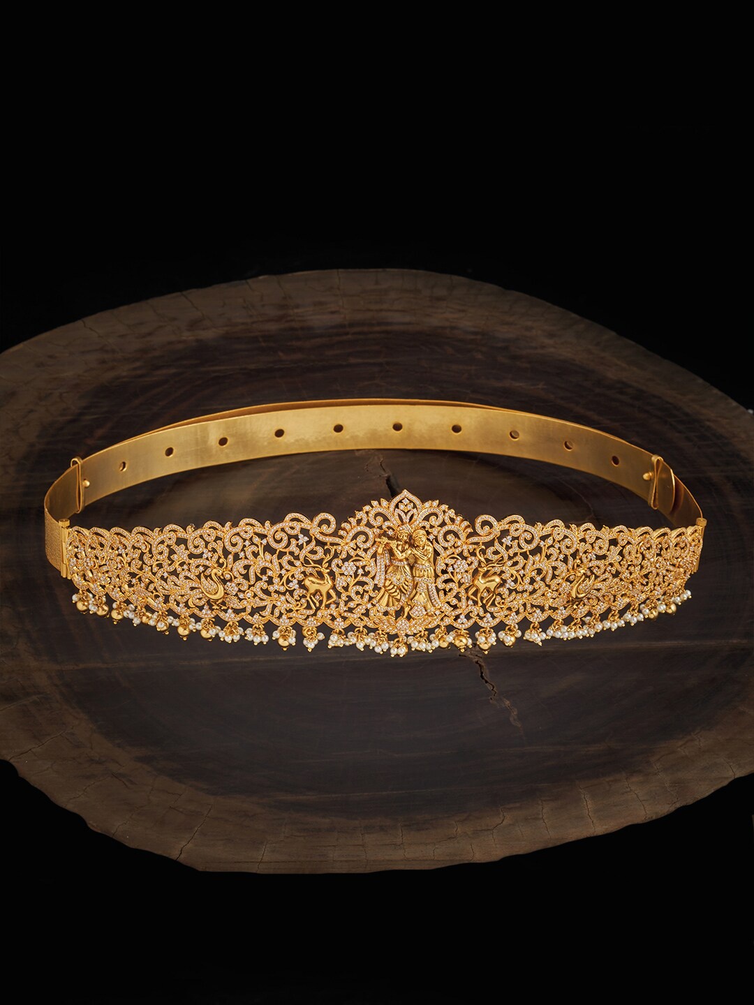 

Kushal's Fashion Jewellery Gold-Toned & White Stone-Sutdded & Beaded Kamarband