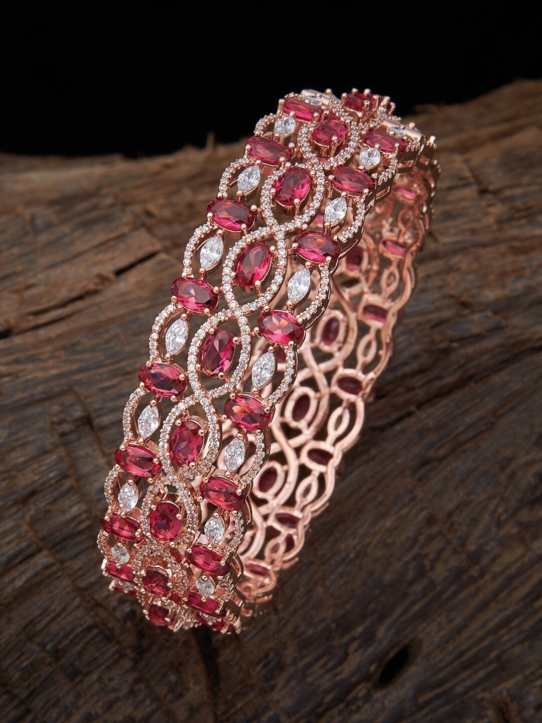 

Kushal's Fashion Jewellery Red & Rose-Gold Plated Stone-Studded Bangle