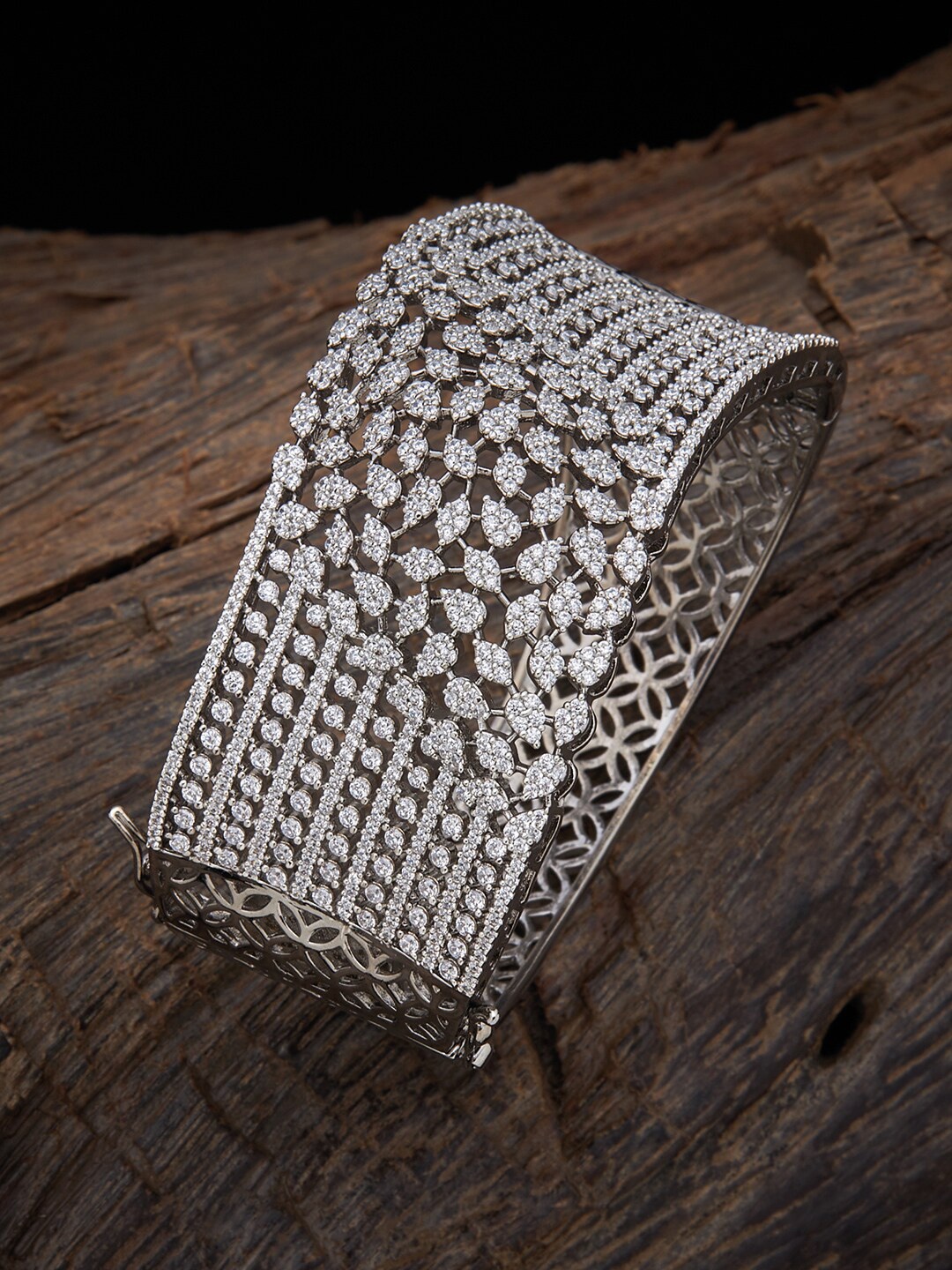 

Kushal's Fashion Jewellery Women White Cubic Zirconia Kada Bracelet