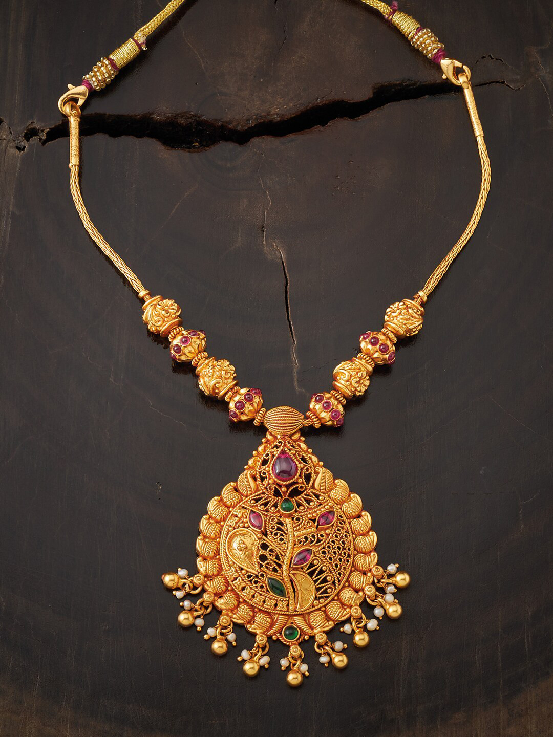 

Kushal's Fashion Jewellery 92.5 Silver Gold-Plated & Red Meenakari Necklace