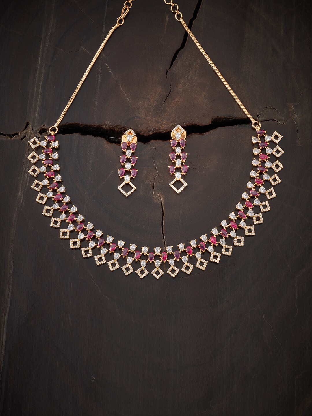 

Kushal's Fashion Jewellery Gold-Plated Red CZ Studded Jewellery Set