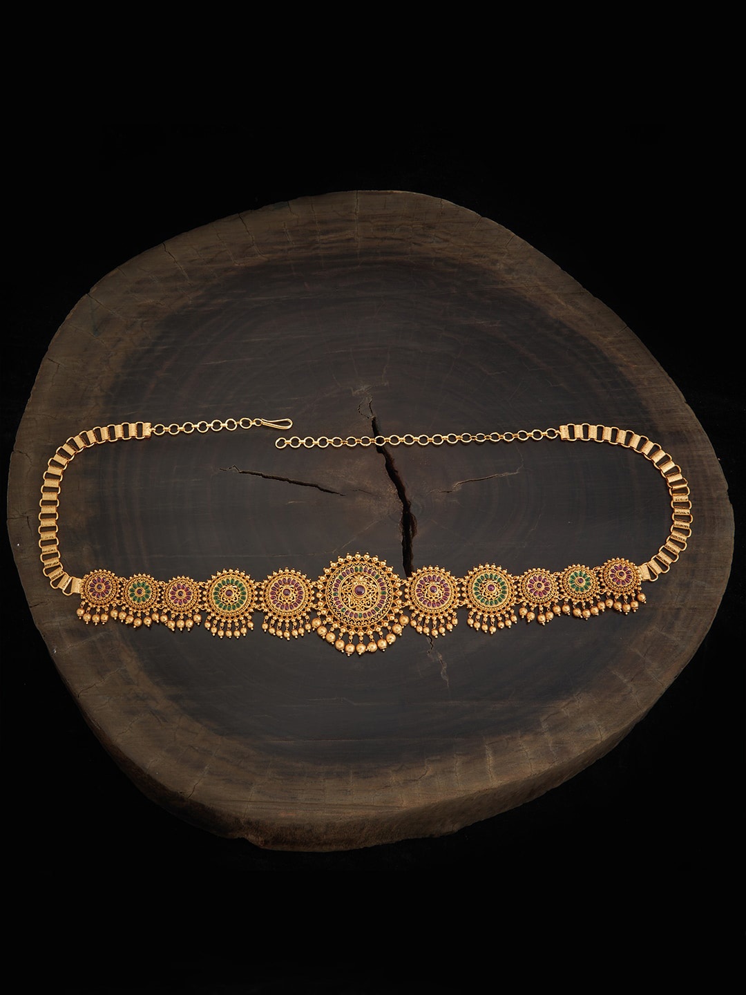 

Kushal's Fashion Jewellery Gold-Toned & Red Stone-Sutdded & Beaded Kamarband