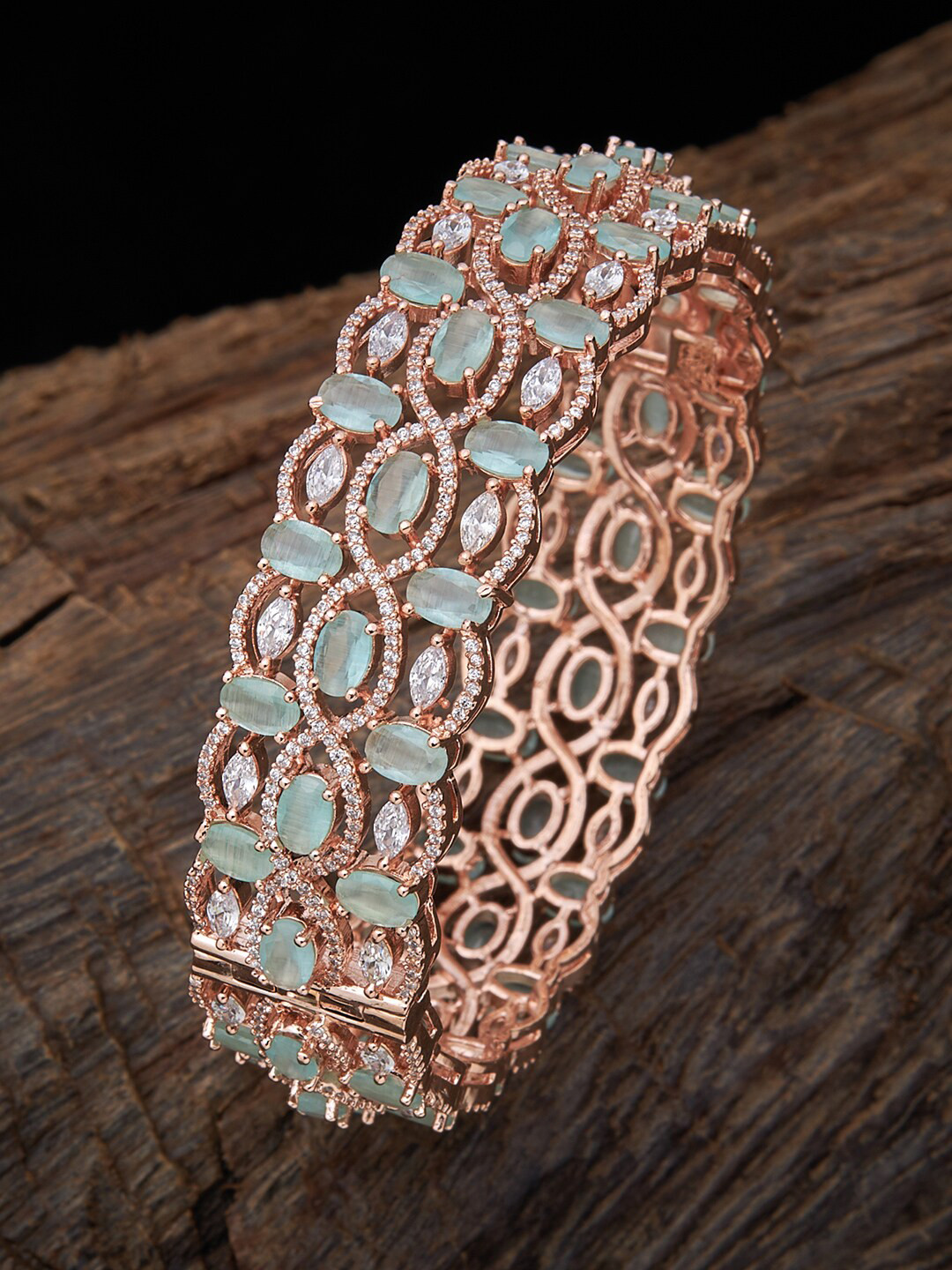 

Kushal's Fashion Jewellery Rose-Gold Plated & Sea Green Studded Bangle