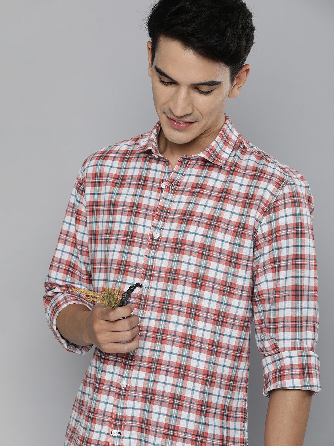 

Mast & Harbour Men Multicoloured Checked Cotton Linen Casual Shirt, Multi