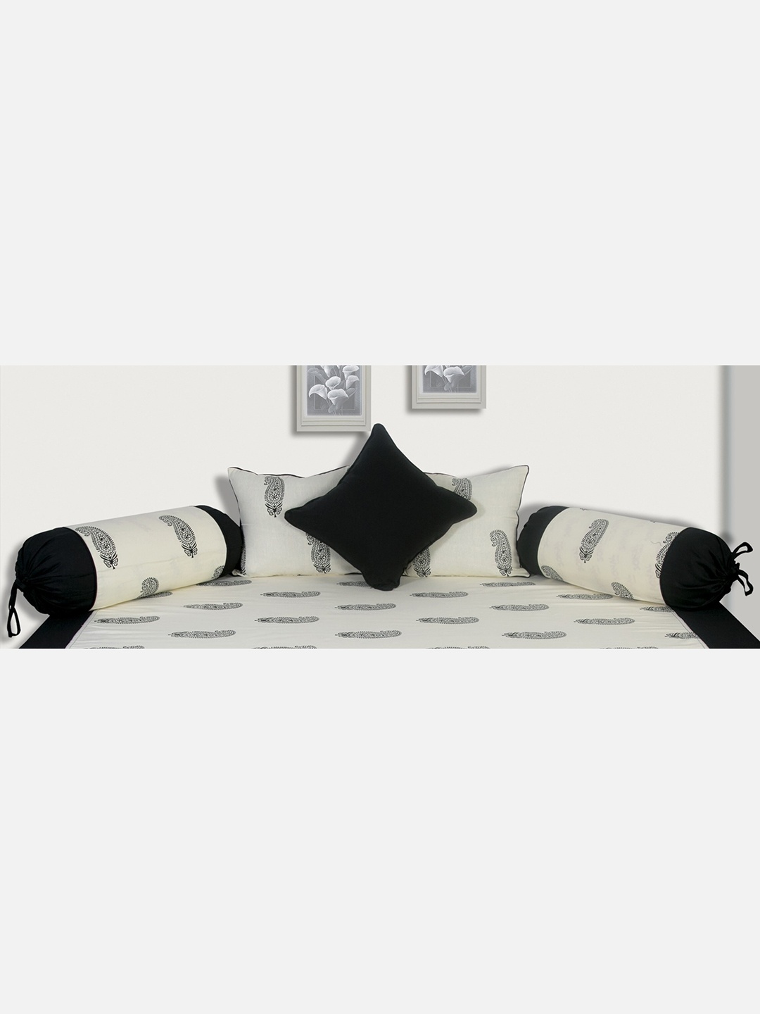 

SHADES of LIFE White & Black Printed Diwan Set