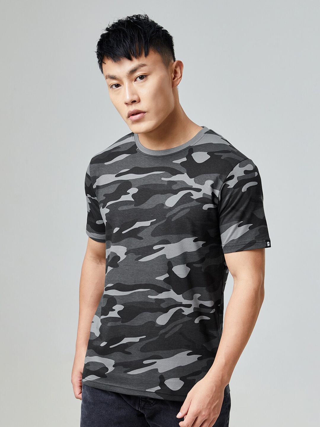 

The Souled Store Men Grey Camouflage Printed T-shirt