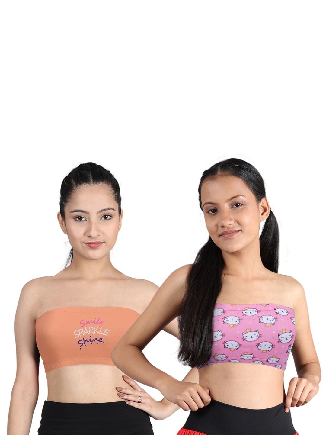 

Girls Pack Of 2 Double Layer Cotton Non-Wired Non Padded Beginners Bra DCBRJU7803/xxxs, Peach