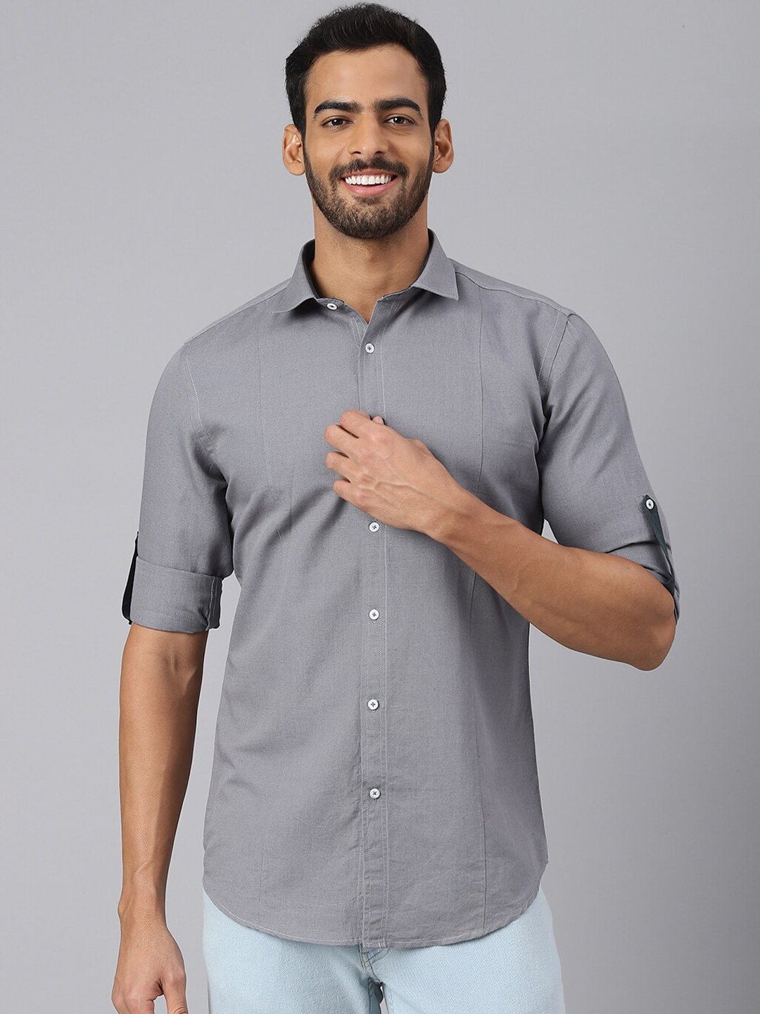 

MR BUTTON Men Grey Slim Fit Casual Shirt