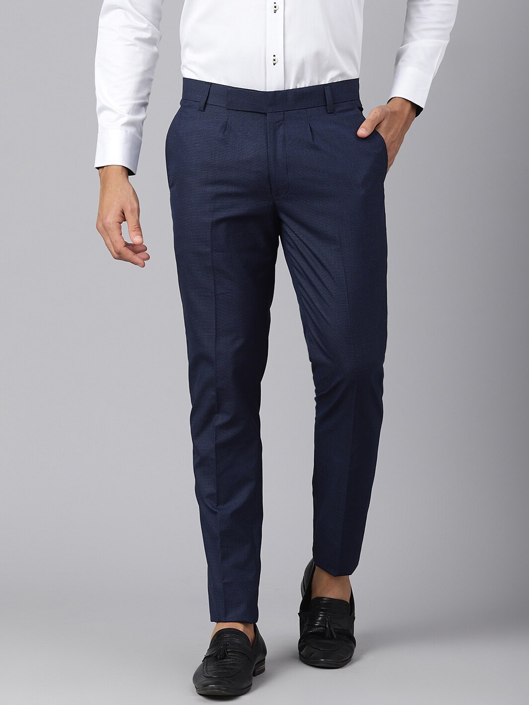 

MR BUTTON Men Navy Blue Slim Fit Trousers