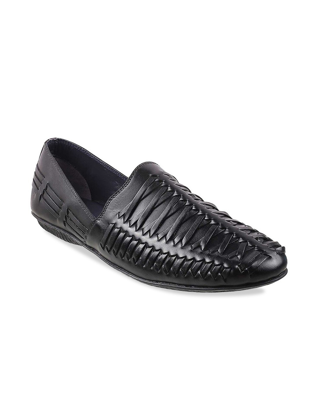 

DAVINCHI Men Black Leather Shoe-Style Sandals