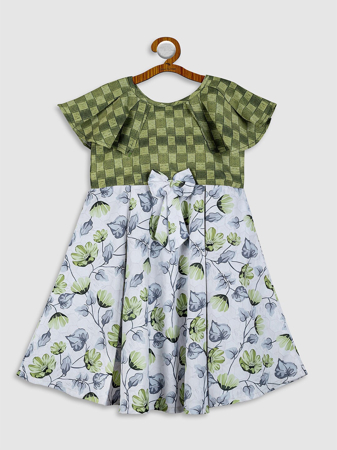 

MYY Green Floral Crepe A-Line Dress