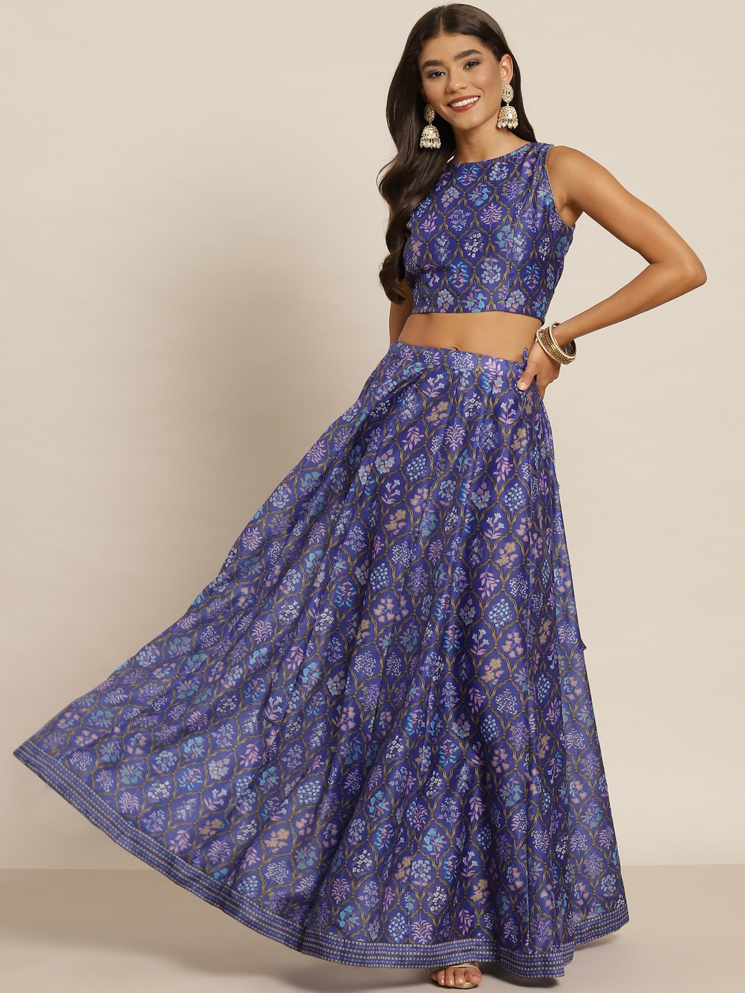 

Shae by SASSAFRAS Purple & Blue Printed Ready to Wear Lehenga & Choli