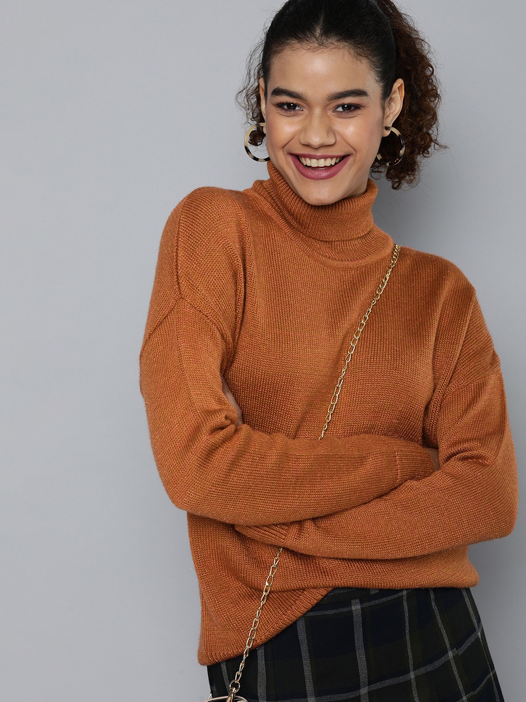 

HERE&NOW Women Brown Solid Turtle Neck Pullover