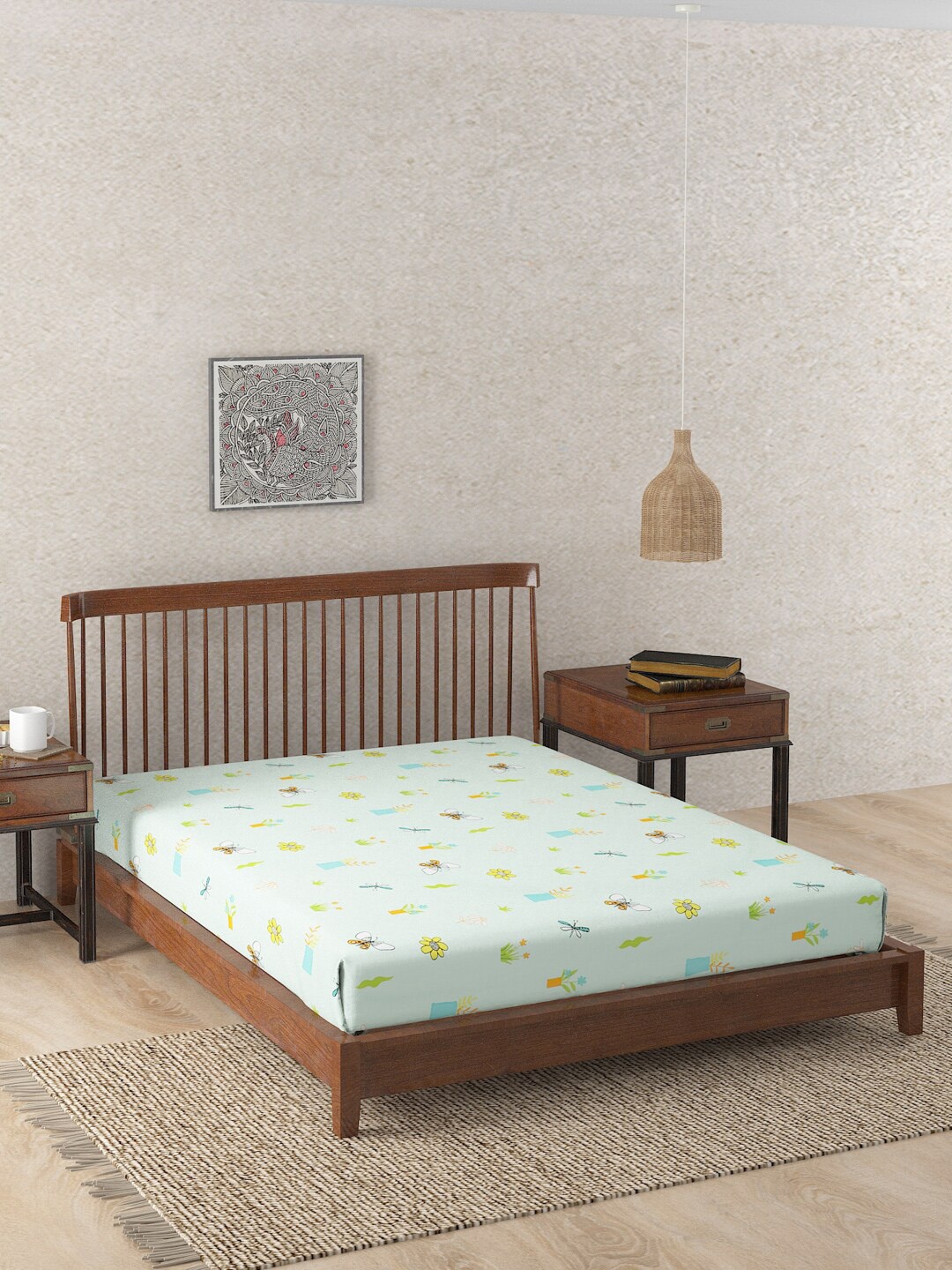

Fabindia Sea Green 180 TC Single Graphic Cotton Bedsheet