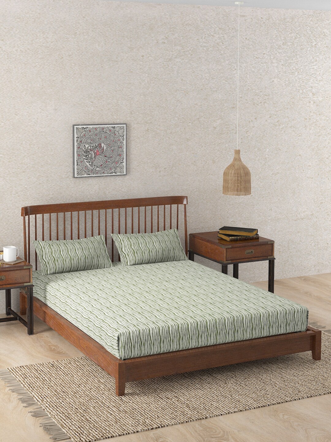 

Fabindia Beige Striped King Bedsheet with 2 Pillow Covers
