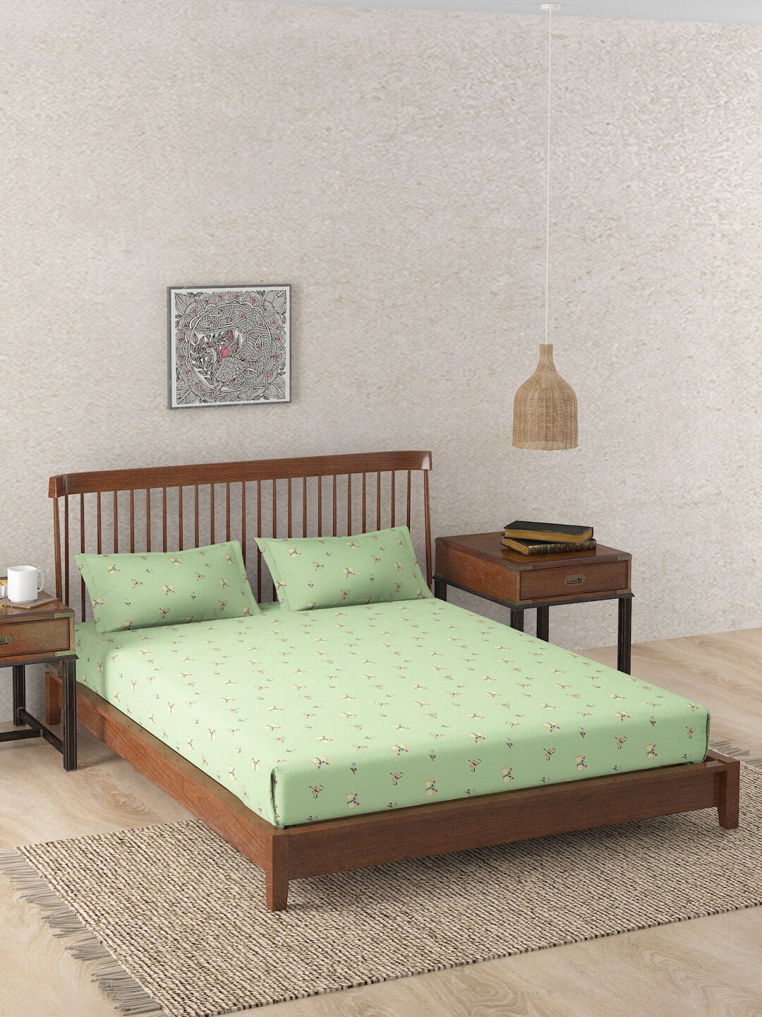 

Fabindia Green & Multicoloured Floral 180 TC King Bedsheet with 2 Pillow Covers
