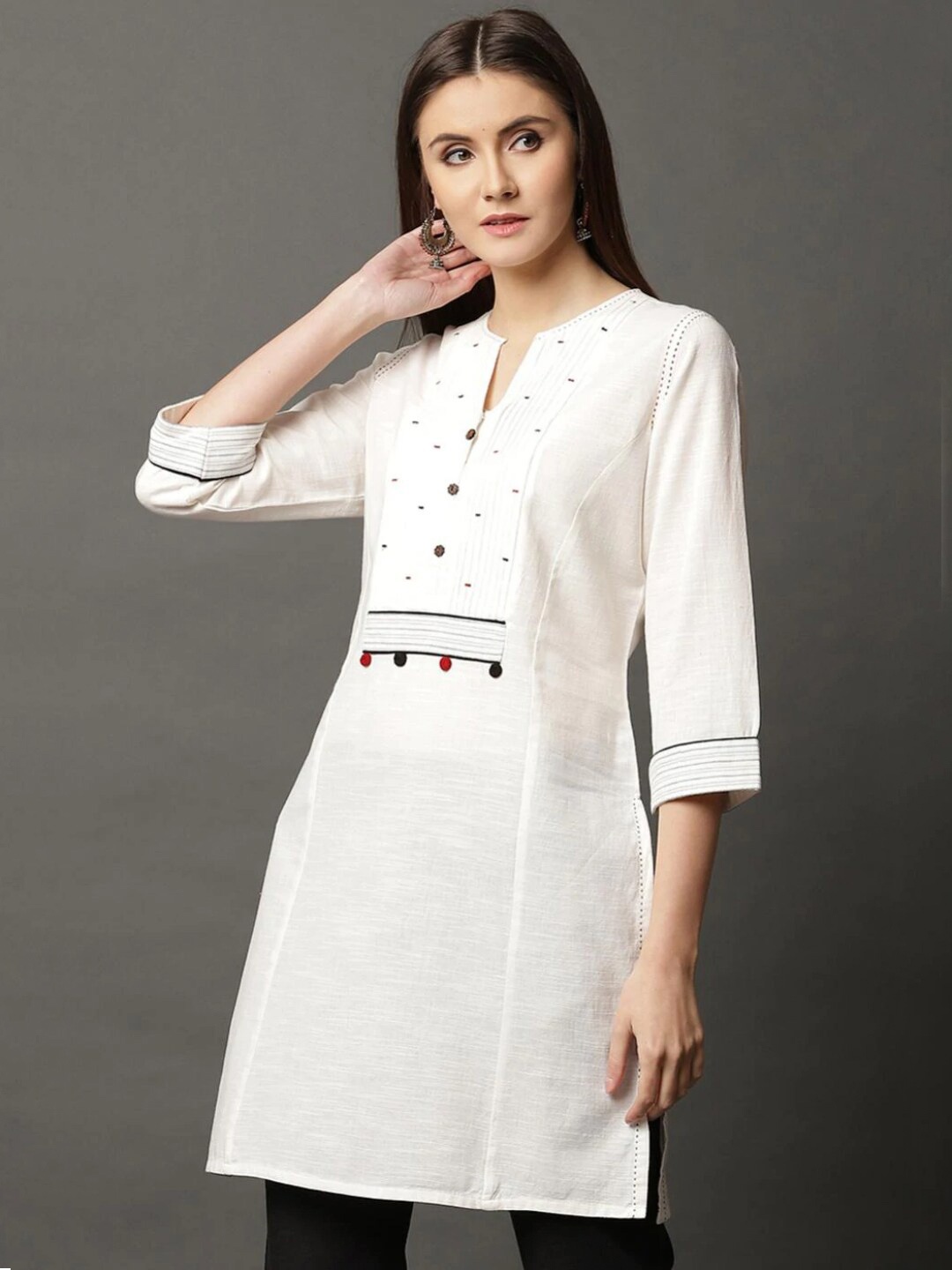 

Lakshita Women White & Red Embroidered Tunic