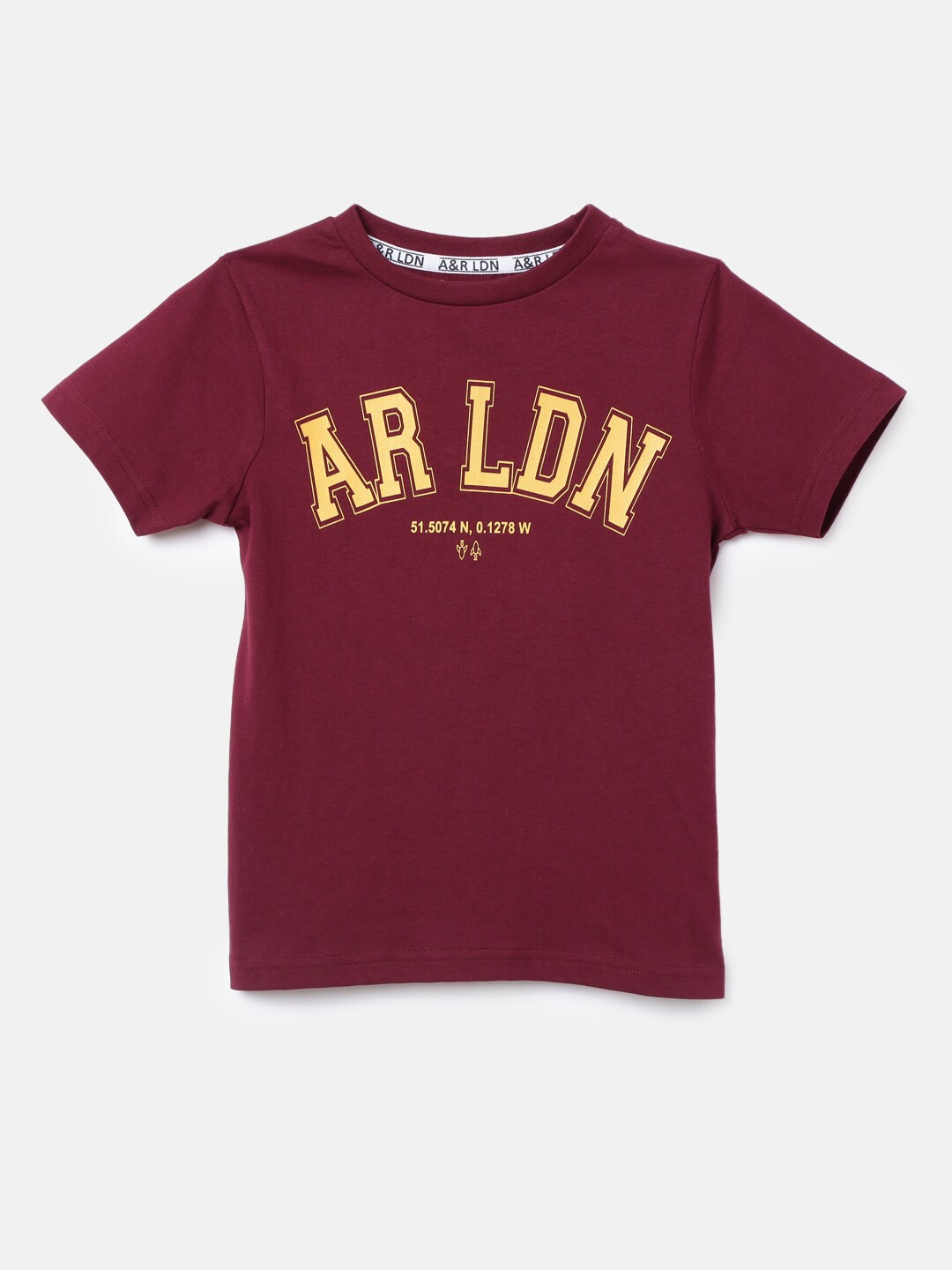 

Angel & Rocket Boys Maroon Typography Printed Applique T-shirt