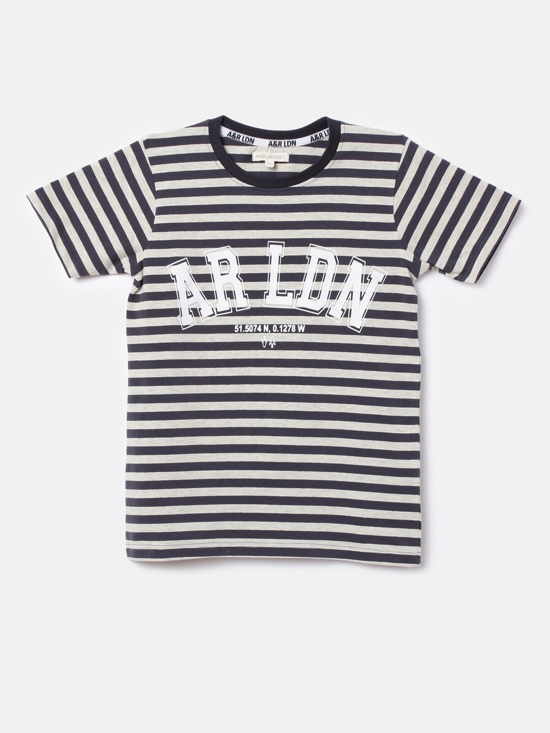 

Angel & Rocket Boys Navy Blue Striped Applique T-shirt