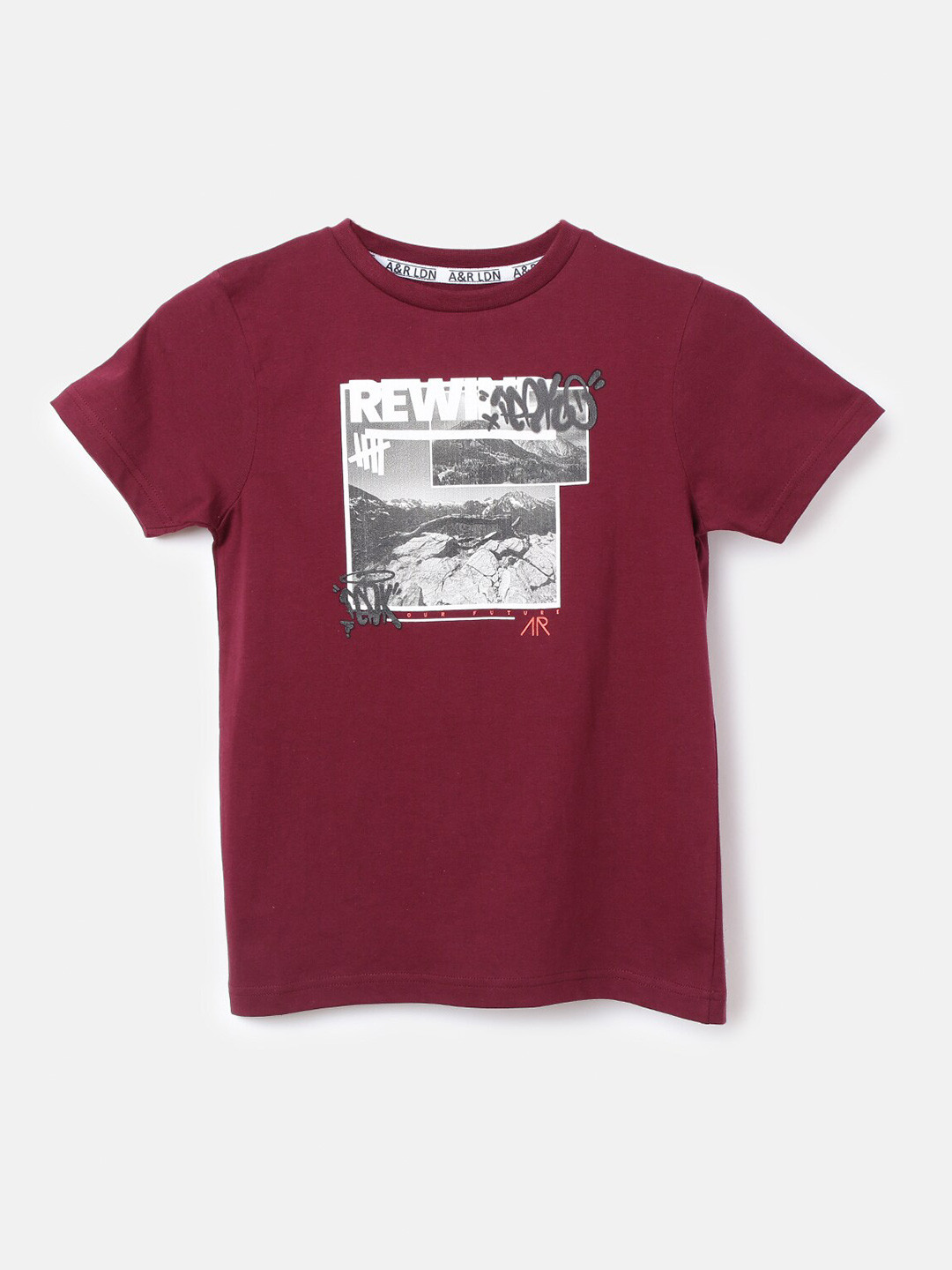 

Angel & Rocket Boys Maroon Typography Printed Applique T-shirt