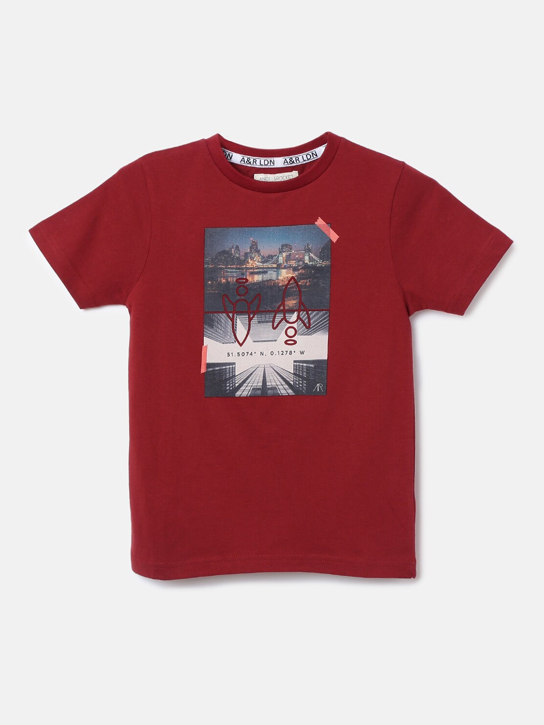 

Angel & Rocket Boys Red Typography Printed T-shirt