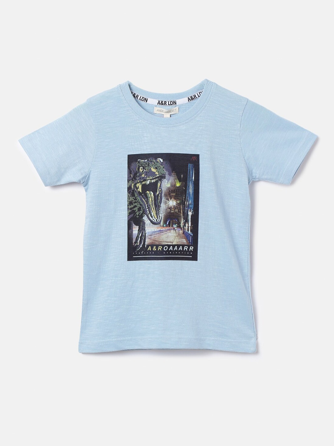 

Angel & Rocket Boys Blue Typography Printed Applique T-shirt