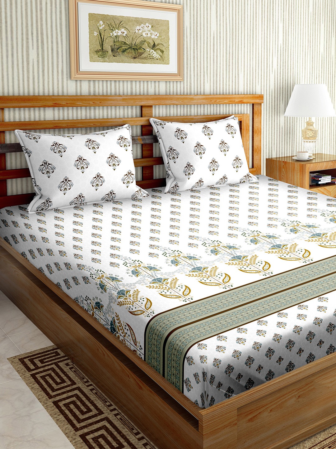 

BELLA CASA Grey Floral 180 TC King Bedsheet with 2 Pillow Covers