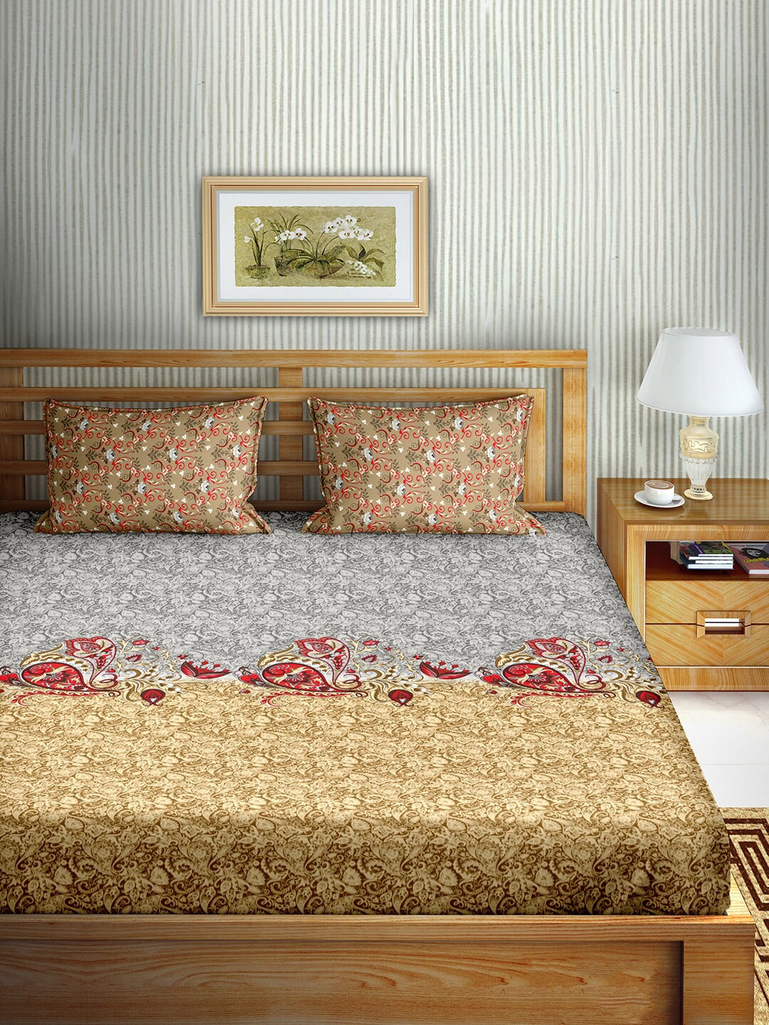 

BELLA CASA Multicoloured Floral 180 TC King Bedsheet with 2 Pillow Covers, Multi
